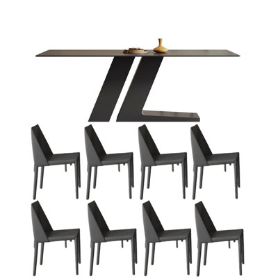 Modern Black Slate Dining Table with Steel Base