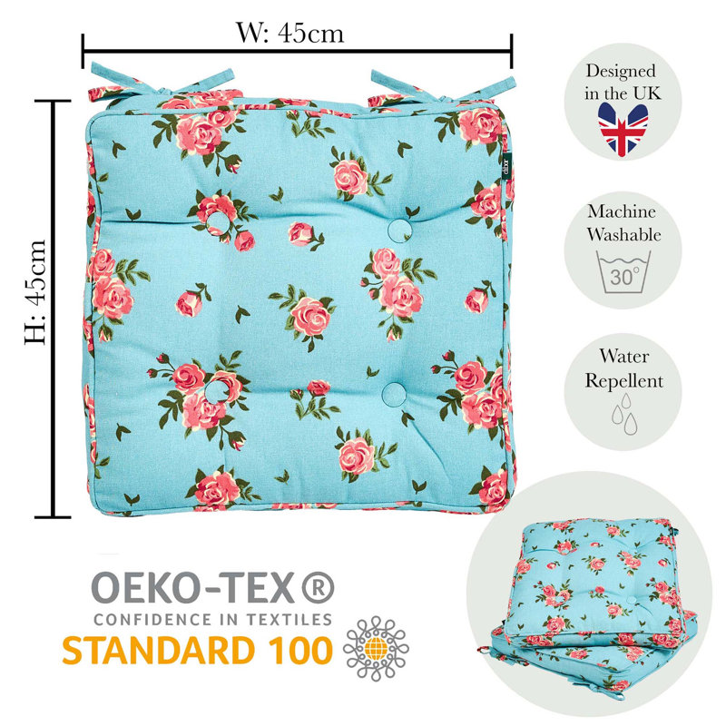Set Of Two Rose Square Seat Cushions, Blue