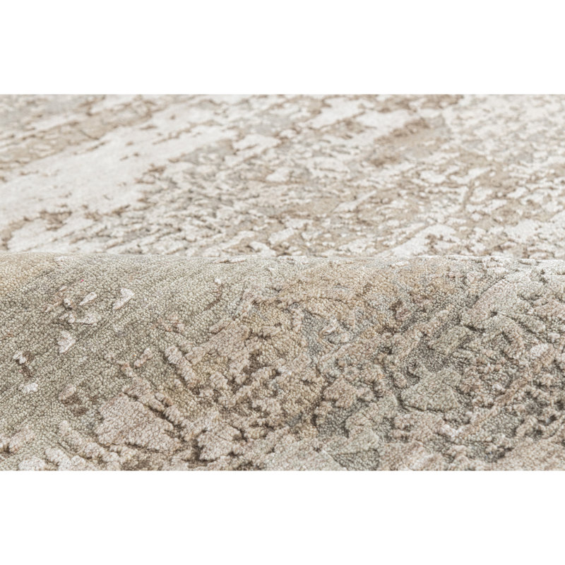 Hand Knotted Abstract Area Rug in Dark Beige/Cream, Rectangle 6' x 9'