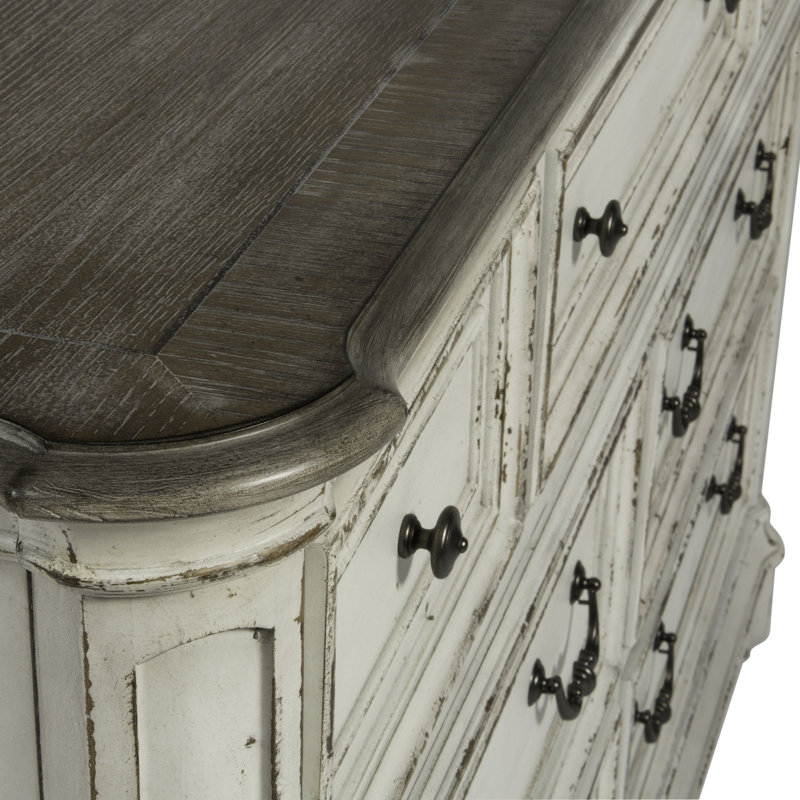 Colchester King Upholstered Bed, Dresser & Mirror Bedroom Set - Antique White, King, Antique White