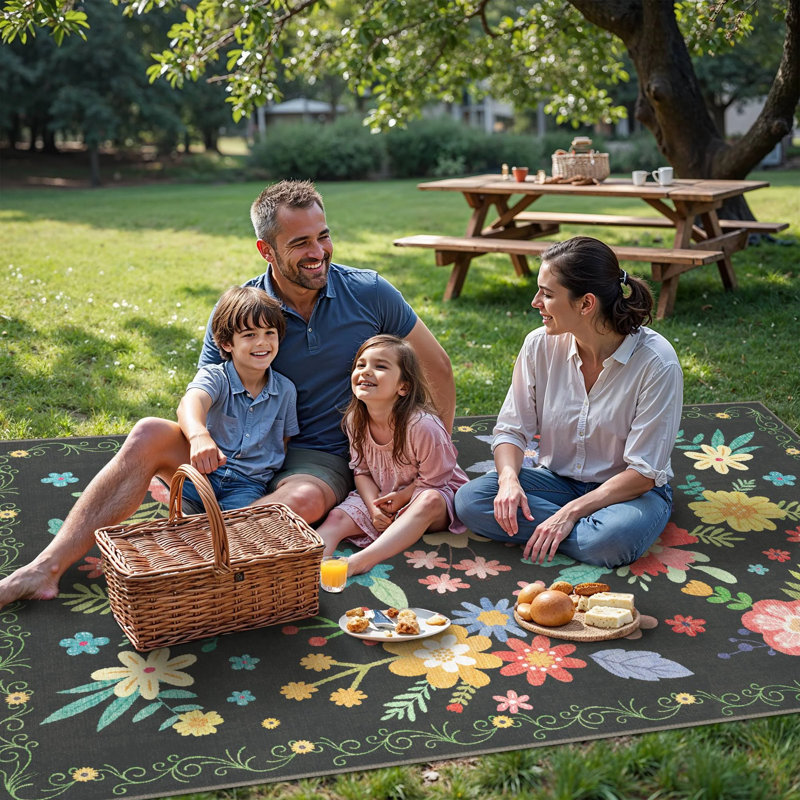 Aloha Washable Rug Outdoor Floral, Non-Shedding & Easy to Clean, Ideal for Patio, Backyard, Mudroom, Rectangle 5' x 7'