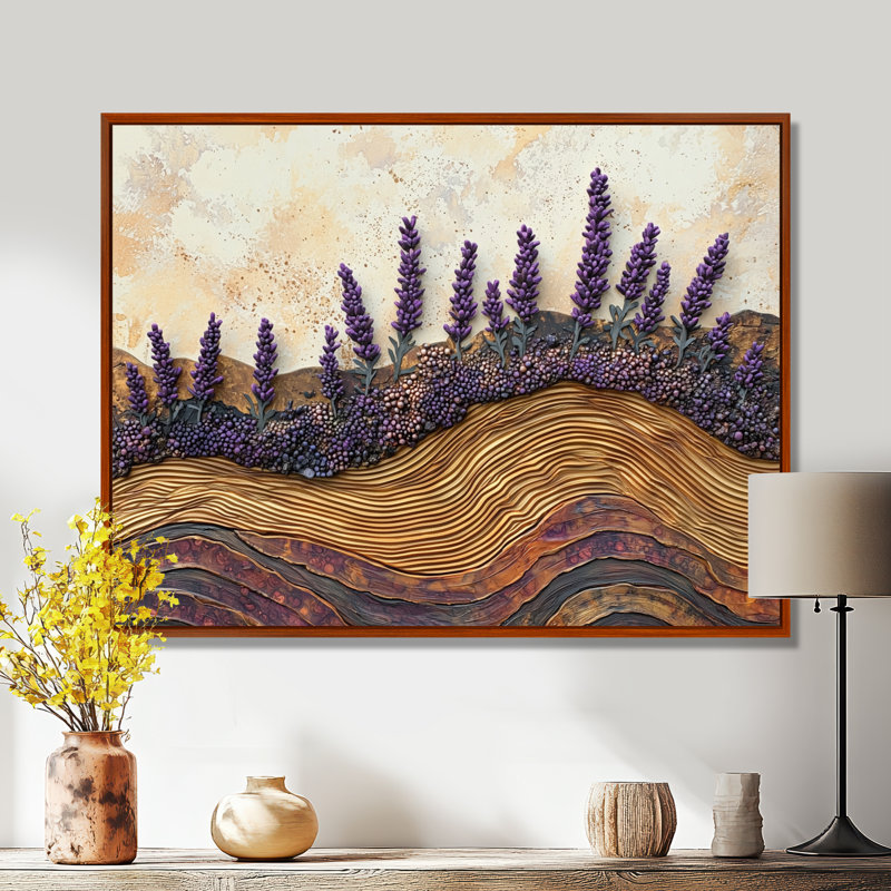 Champ de lavande sur la rivière Crystal Wood II - lavande, art mural, H 16 po x l 32 po, Impression encadrée flottante, Brun