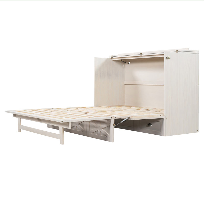 Queen Size Murphy Bed With Large Drawers And Premium Mattress, Ideal For Comfortable Sleep And Space-Saving Solution.