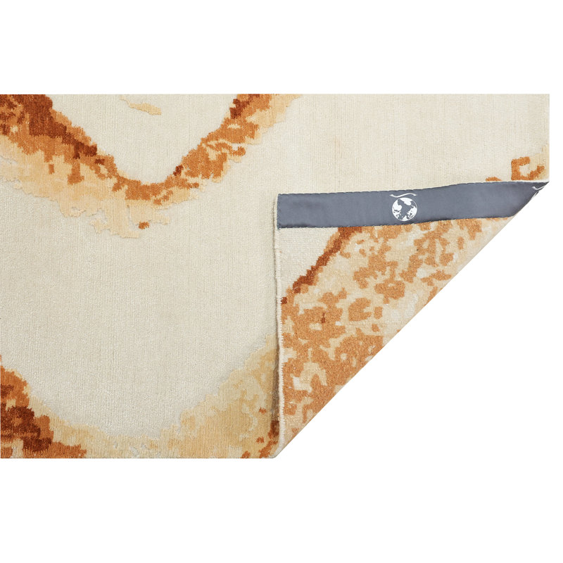 Tapis ivoire et orange noué à la main de haute qualité, Rectangle de 5 pi x 8 pi