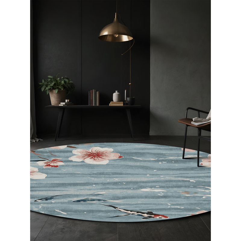 Tapis gris soyeux et moelleux, Rond 7 pi