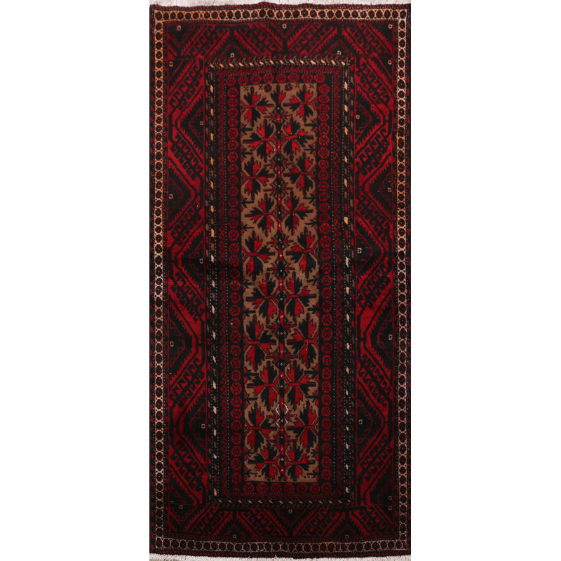 Tapis décoratif en laine de conception unique noué à la main rouge foncé de conception unique 3 pi 7 po x 6 pi 6 po Beeck