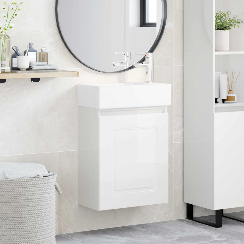 Single Bathroom Vanity with Ceramic Basin, High Gloss White