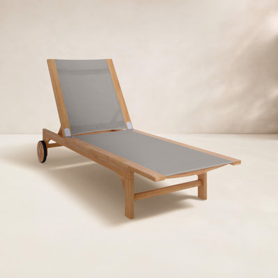 Elie Teak Outdoor Reclining Sun Lounger with Rear Wheels by Birch Lane