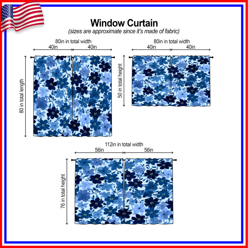 Motif de rideaux de fenêtre à motif floral transparent et obscurcissant - 2 panneaux, 20in x 50in - 2 panels