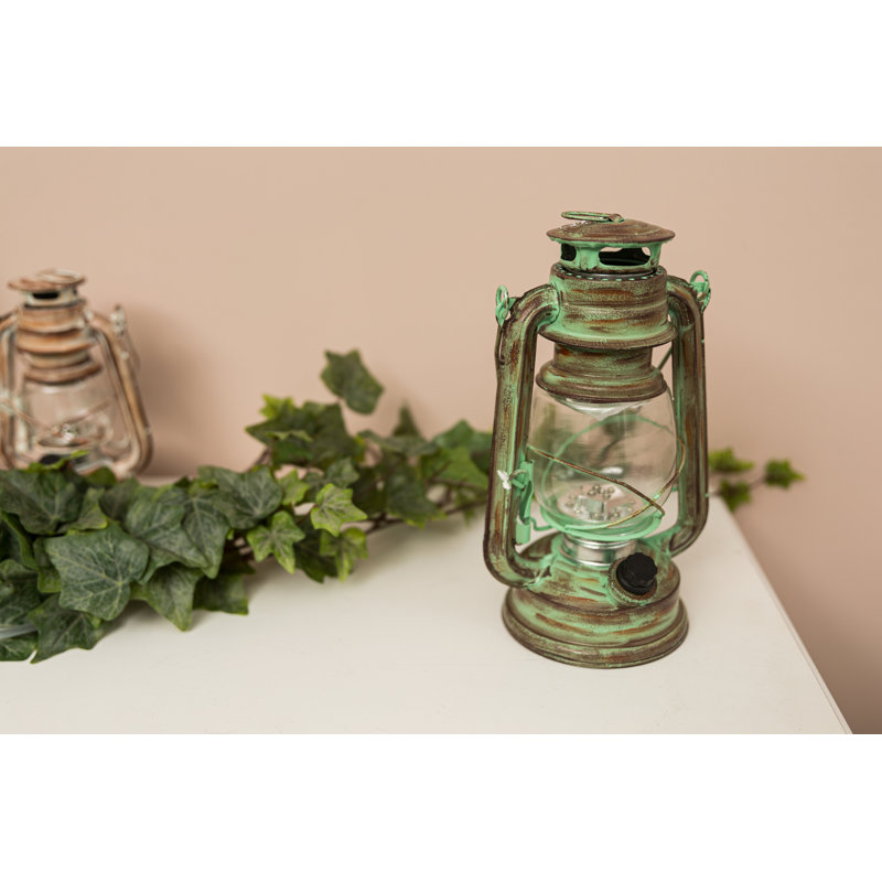 Flameless Candle with Iron Holder, Green, 19cm H x 10cm W x 12cm D