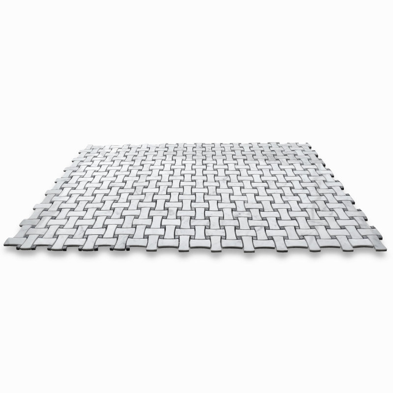 12 in. x 12 in. Basketweave Polished Marble Tile