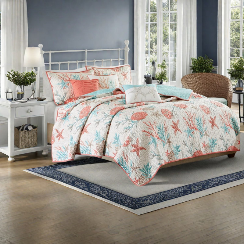 Ensembles de literie en satin de coton luxueux, style bord de mer pour la maison