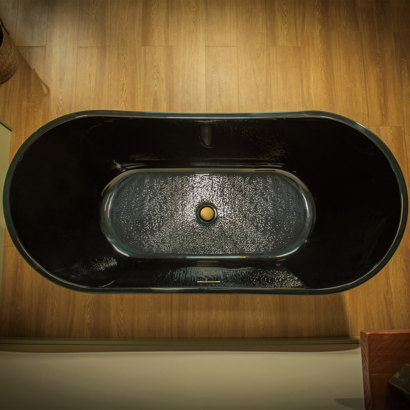 Vital 67" Freestanding Soaking Acrylic Bathtub, Brushed Gold, Glossy Black
