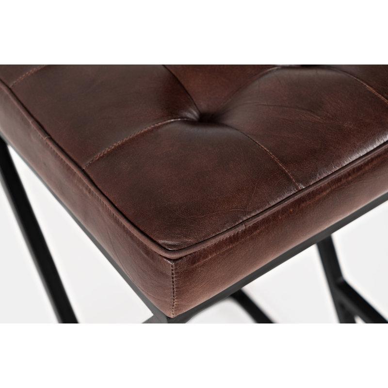 Judie Upholstered Counter Stool with Metal Frame, Dark Sienna Top Grain Leather