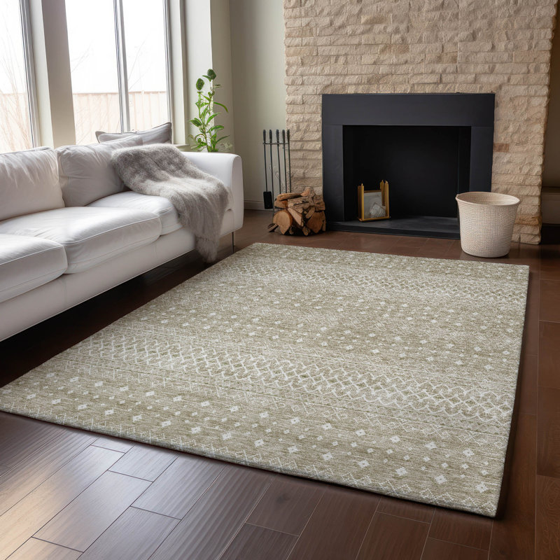Premium Machine Washable Prisco Taupe Rug, Rectangle 9' x 12'