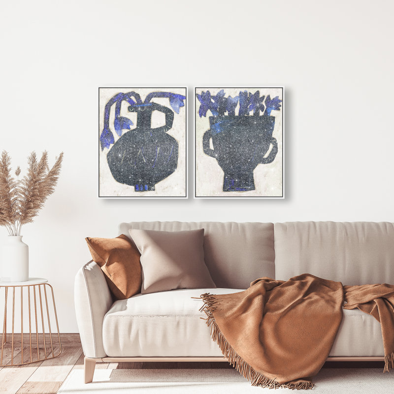 Indigo Vases Set Set by Oliver Gal, 62"H x 50"W, White Floater Frame