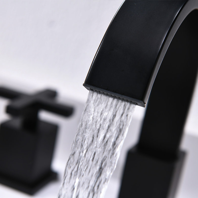 Widespread Bathroom Faucet with Drain Assembly, Matte Black