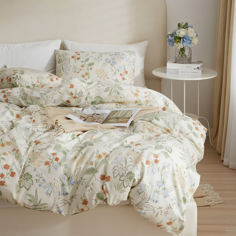 Ensemble d'édredon en microfibre à motif floral toutes saisons Boho, Édredon simple TG + 2 taies d'oreiller standard