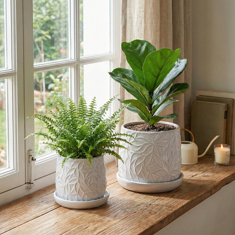 Pot à fleurs intérieur / extérieur moderne en céramique, Blanc