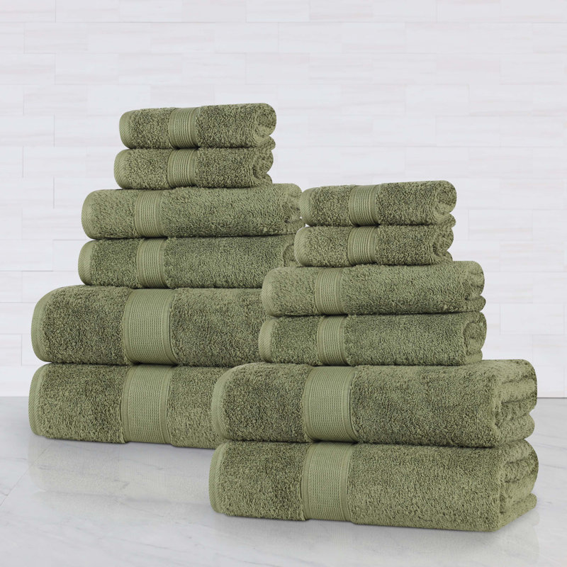 Ensemble de serviettes en coton biologique Lyndon, Ensemble de 12 pièces, Vert forêt