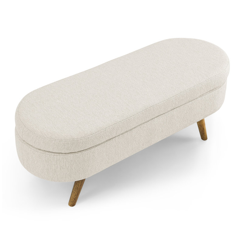 Ottoman Oval Storage Bench,Rubber Wood Legs, (43.5"x16"x16"), Beige
