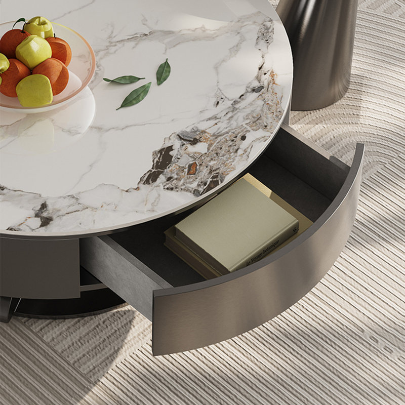 Table ronde légère et luxueuse, H 15,7 po x L 35,4 po x l 35,4 po, Titane noir