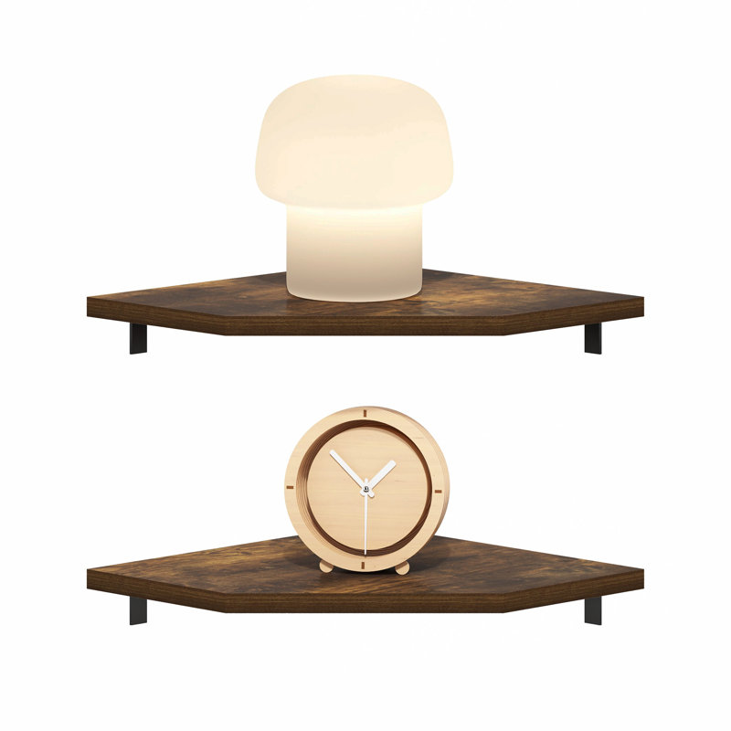 Presciliano 2 Piece Hexagon Bracket Shelf, Amber Pine