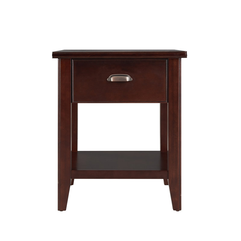 Laurent Solid + Manufactured Wood End Table with Drawer & Locking Compartment in Chocolate Cherry