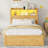 Twin Wood Platform Bed with Storage Headboard, Drawers & Pull-Out Cabinet, Built-in Light & Socket, Natural-1382805740-1382805743