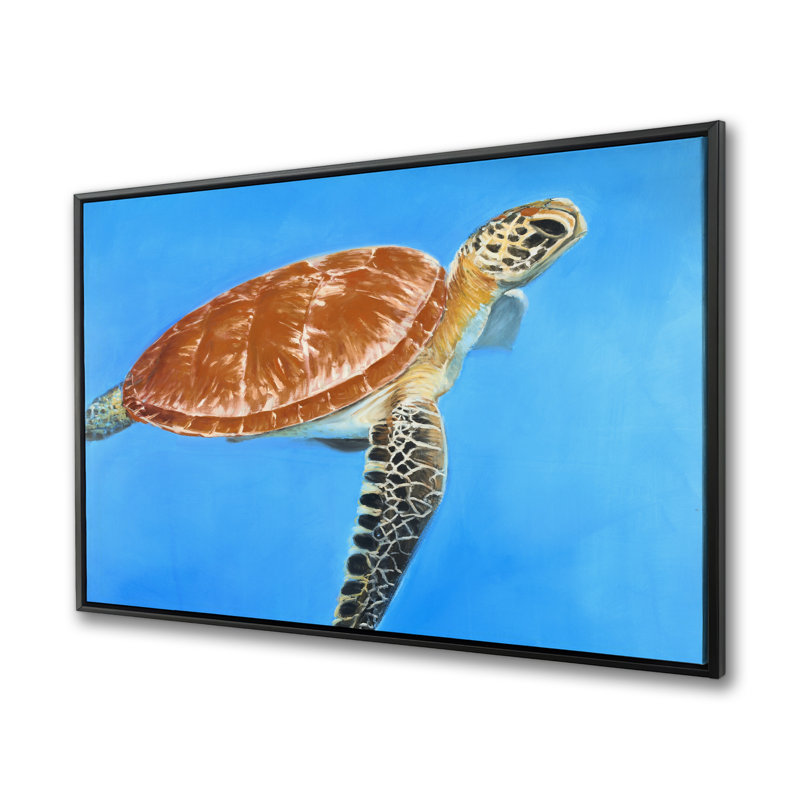 Green Aquatic Turtle - Blue Bedroom Framed Canvas Decor