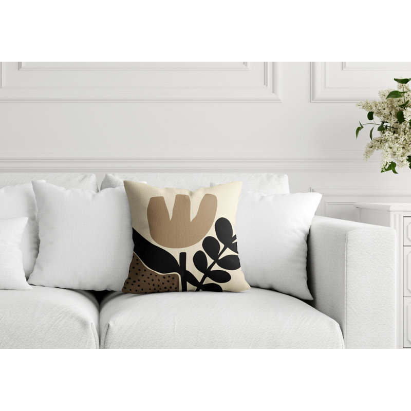 Coussin intérieur / extérieur en polyester filé Miso, 15 po x 15 po, Beige / blanc cassé / noir