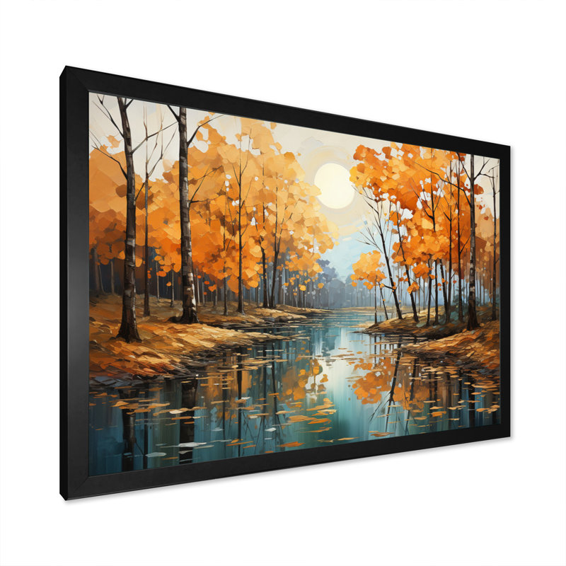 Birch Woods Golden Reflections III sur toile, Cadre photo noir, H 12 po x l 20 po x P 1 po