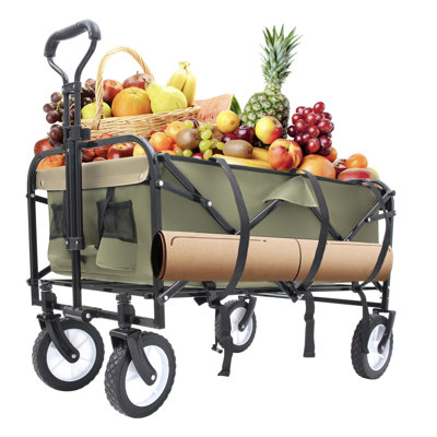 Chariot de chariot pliable 440lbs pliable avec système de cerclage, chariot utilitaire de chariot de chariot de plage utilitaire pour le camping, les sports, le jardinage, les supports de pêche, le sac en plastique de 3 pièces