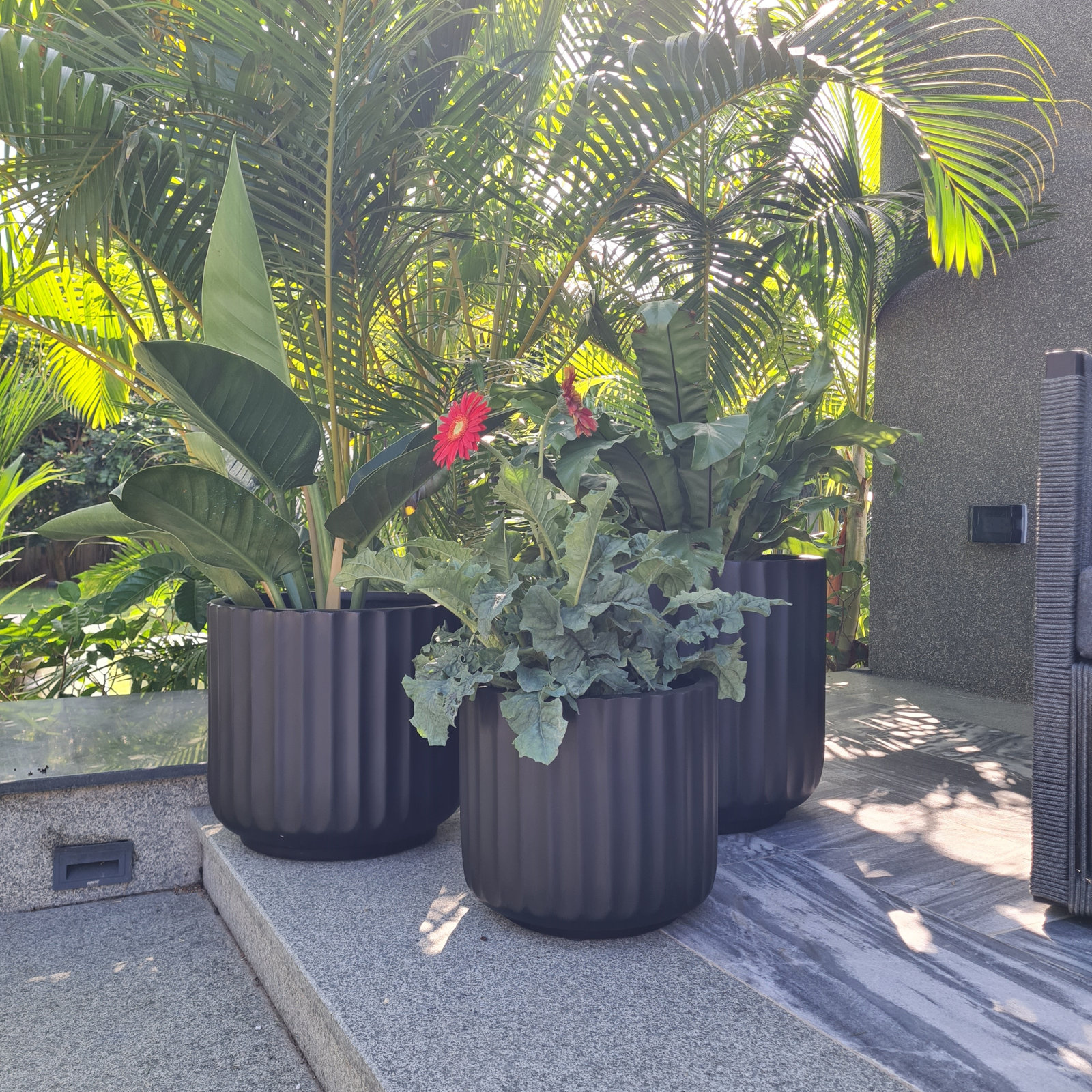 Allenville Fiberstone Planter, Black, 10" H x 11.5" W x 11.5" D
