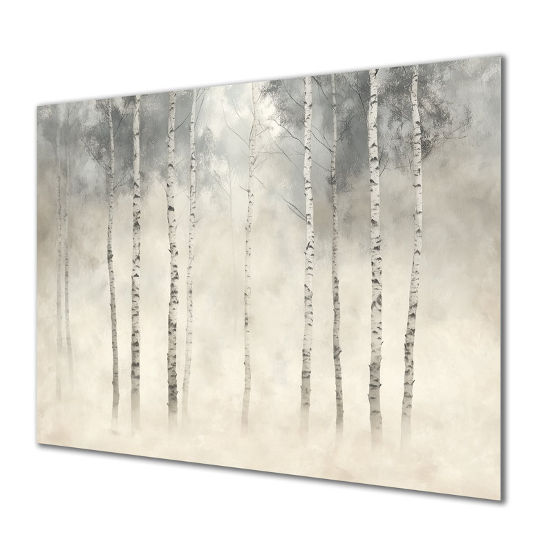 Nordic Birch Forest Calm I - art mural botanique gris en métal, impression de bouleau, L 44 po x H 34 po