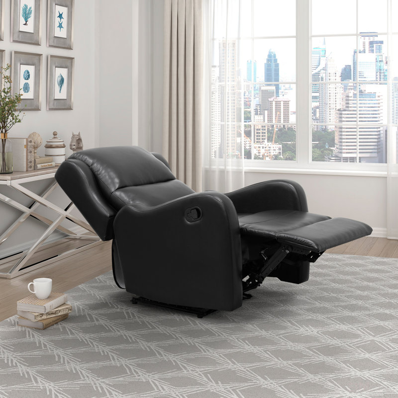Reclining Chair 1Pc Comfort Seating Faux Leather Upholstery Living Room Furniture Solid Wood, Black
