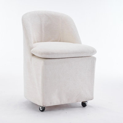 Set of 2 Chenille Fabric Dining Chairs With Universal Wheels