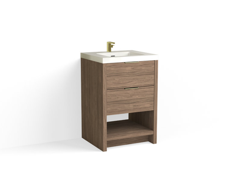 Vue 24" W Freestanding Single Bathroom Vanity, Glossy White/Single, Satin Brass, Nocino
