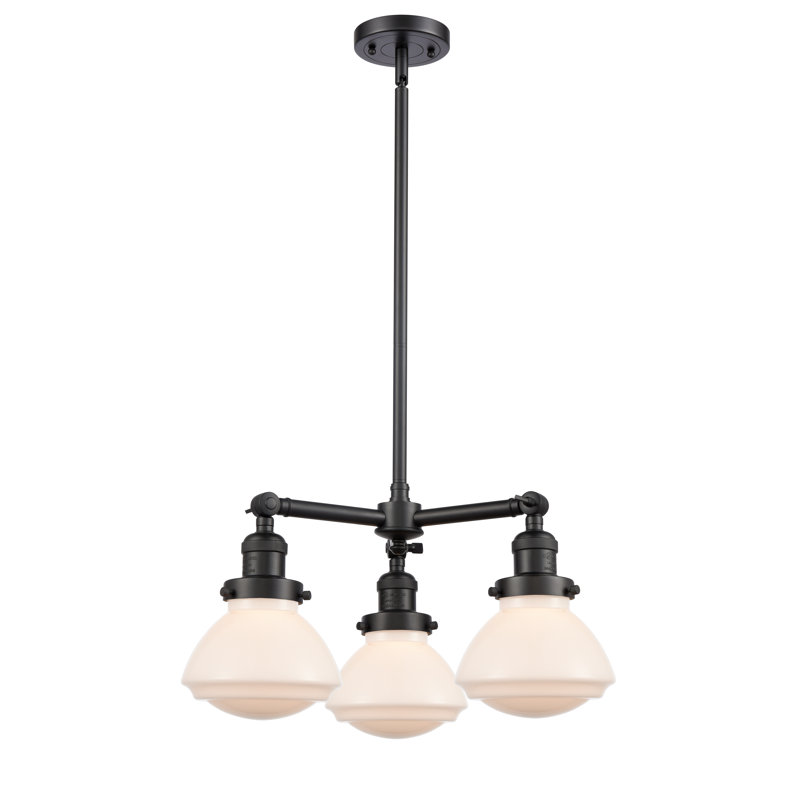 Lustre spectaculaire et unique à 3 lumières Chesterville, Chrome poli, Blanc mat, Ampoule DEL