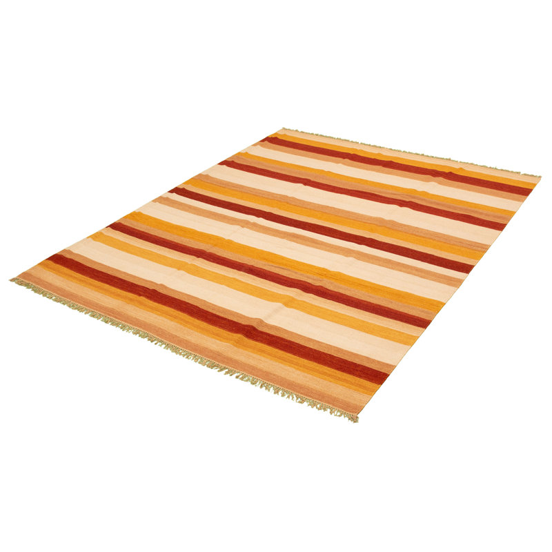 Tapis décoratif en laine de conception unique 7 pi 10 po x 9 pi 9 po noué à la main New Age Ivoire/jaune
