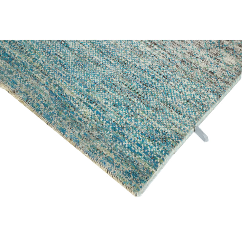 Hand-Knotted High-Quality Blue and Beige Runner, Runner 2'7" x 14'3"
