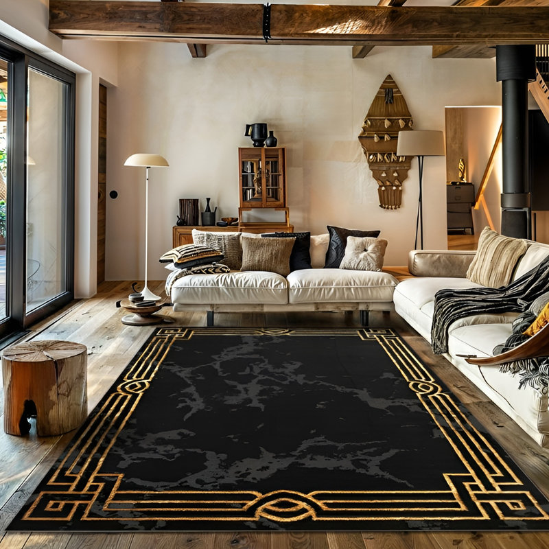 Monaco Series Abrstract Black/Gray/Ivory/Beige Area Rug, Rectangle 5'3" x 7'3"