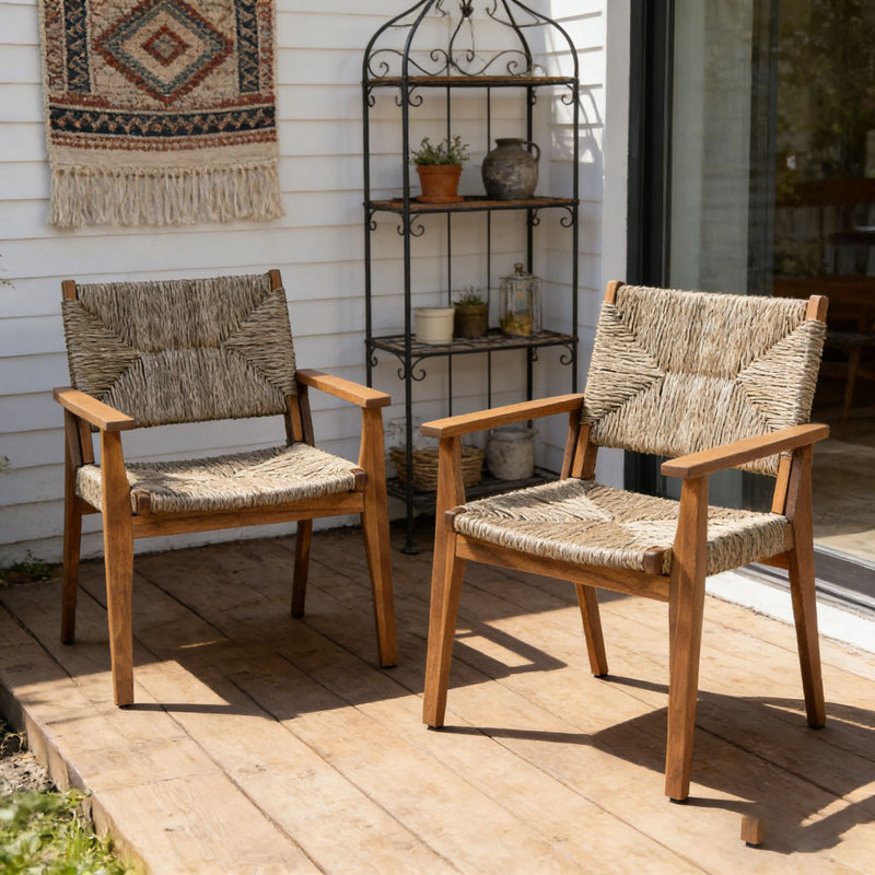 Chaise de salle à manger d'extérieur durable avec structure en bois d'acacia, Brun