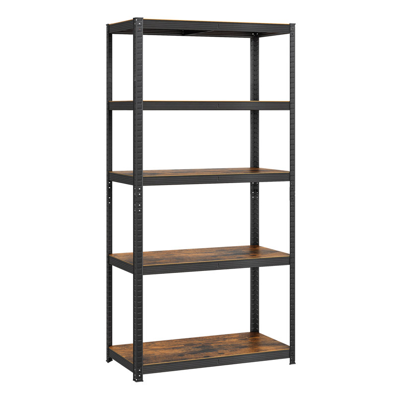 Desi Steel Standard Bookcase, 200cm H x 100cm W x 50cm D, Rustic Brown/Black