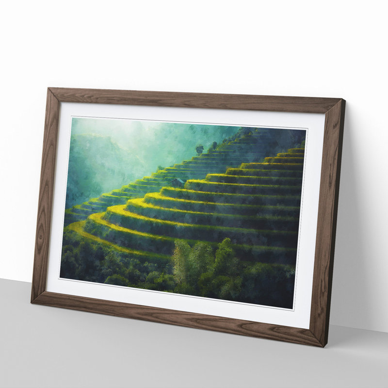 Rice Plantation in Cambodia Vol.1 - Picture Frame Painting, Walnut Framed, 36cm H x 48cm W x 2cm D