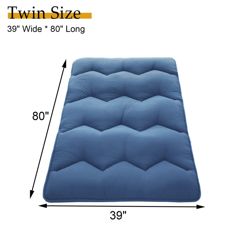 Matelas de futon pliable japonais, Bleu, Lit simple