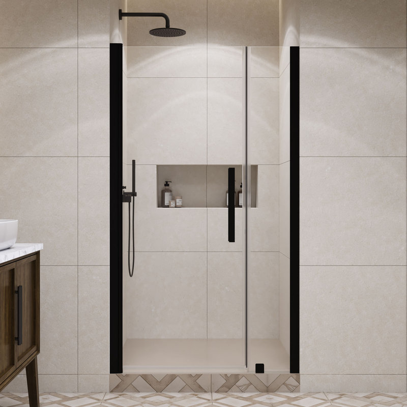 OVE Decors Pasadena 41 7/16 To 43 3/8 In. W X 72 In. H Alcove Frameless Pivot Shower Door , 2025, Black