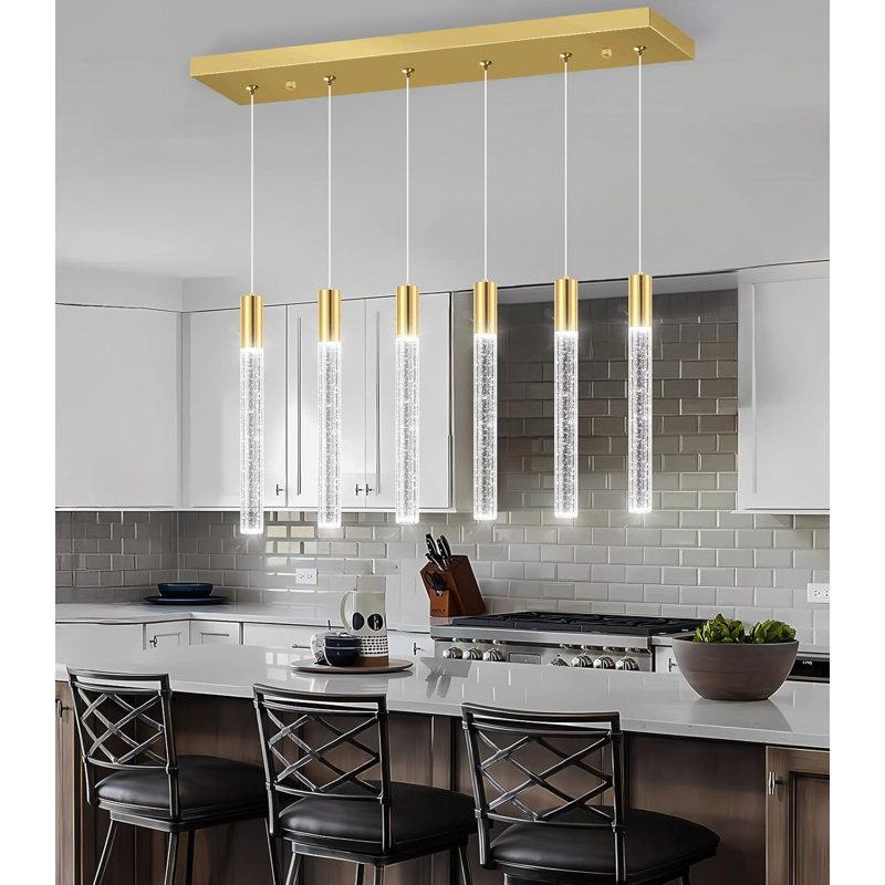 Lustre rectangulaire moderne 6 lumières Glam, Doré