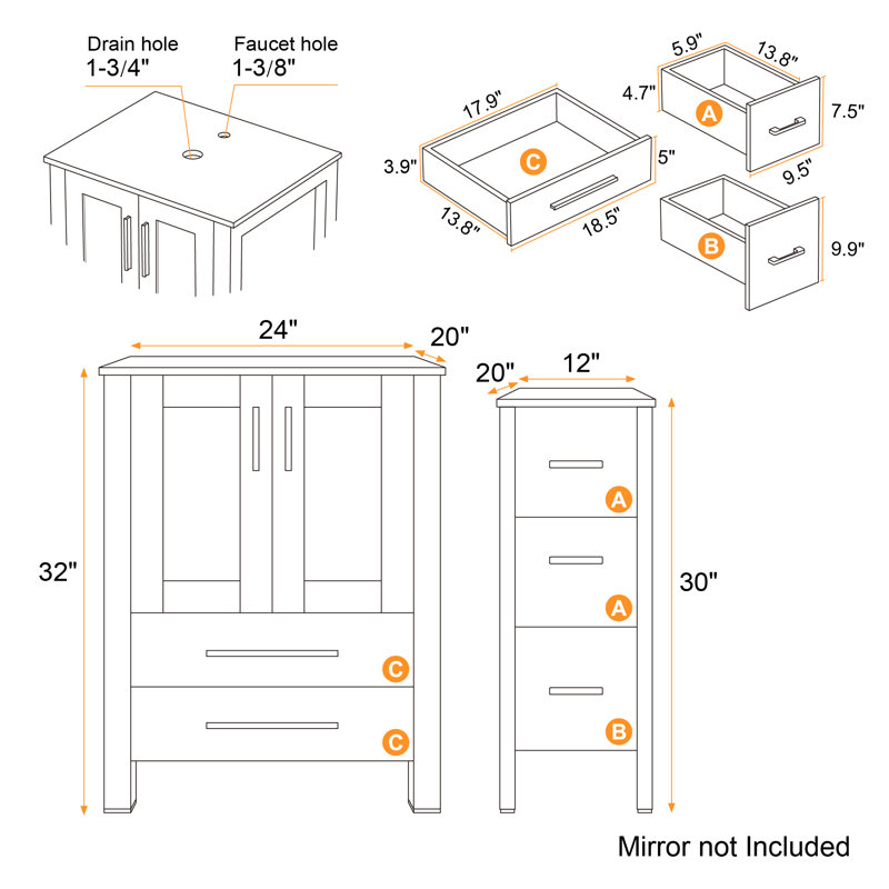 Aidey 72’’ Double Bathroom Vanity Set with Vessel Sink, Manufactured Wood Top, Faucet, Drain, White, White
