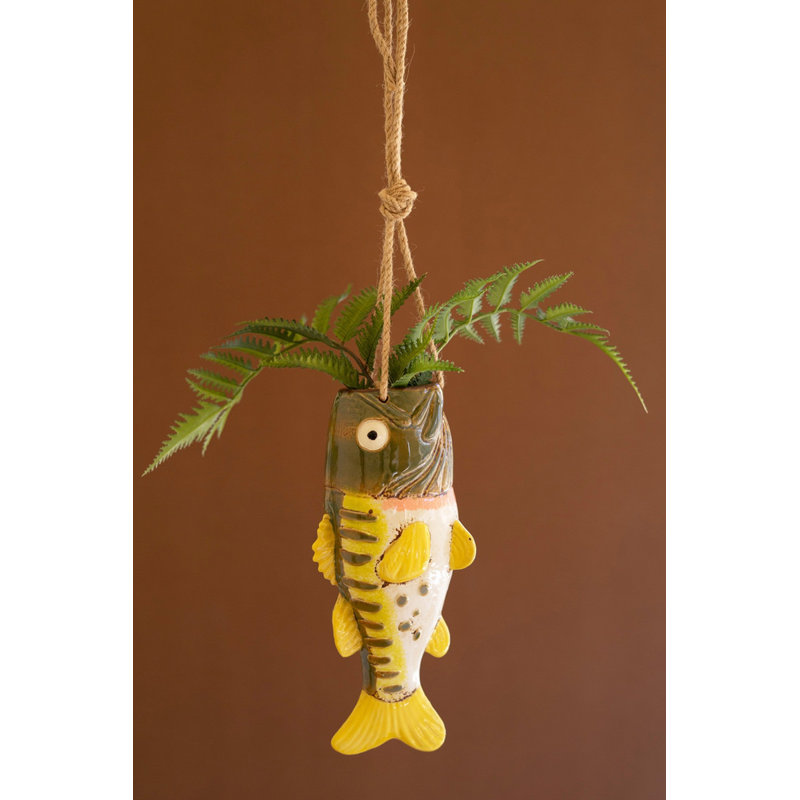  Hanging Largemouth Bass Planter – Decorative Fish Wall Planter – 10" Tall